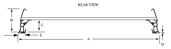 Dimensions for Enclosed Body / Box Truck Ladder Racks - end view